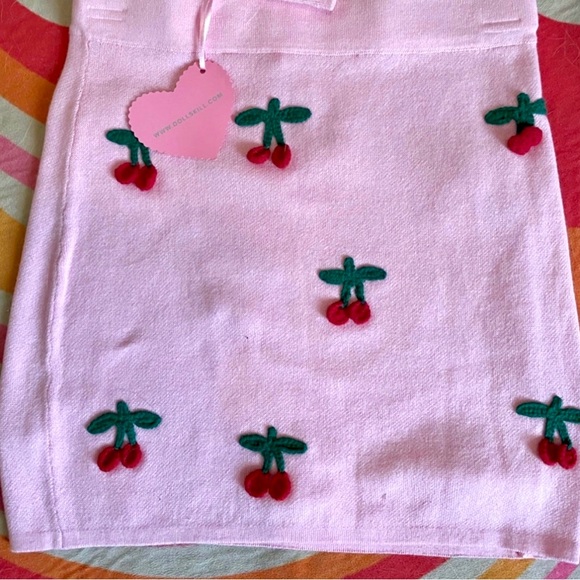 Sugar Thrillz Well Picked Red Cherry Pink Knit Mini High Waist Skirt Matching - Picture 2 of 10
